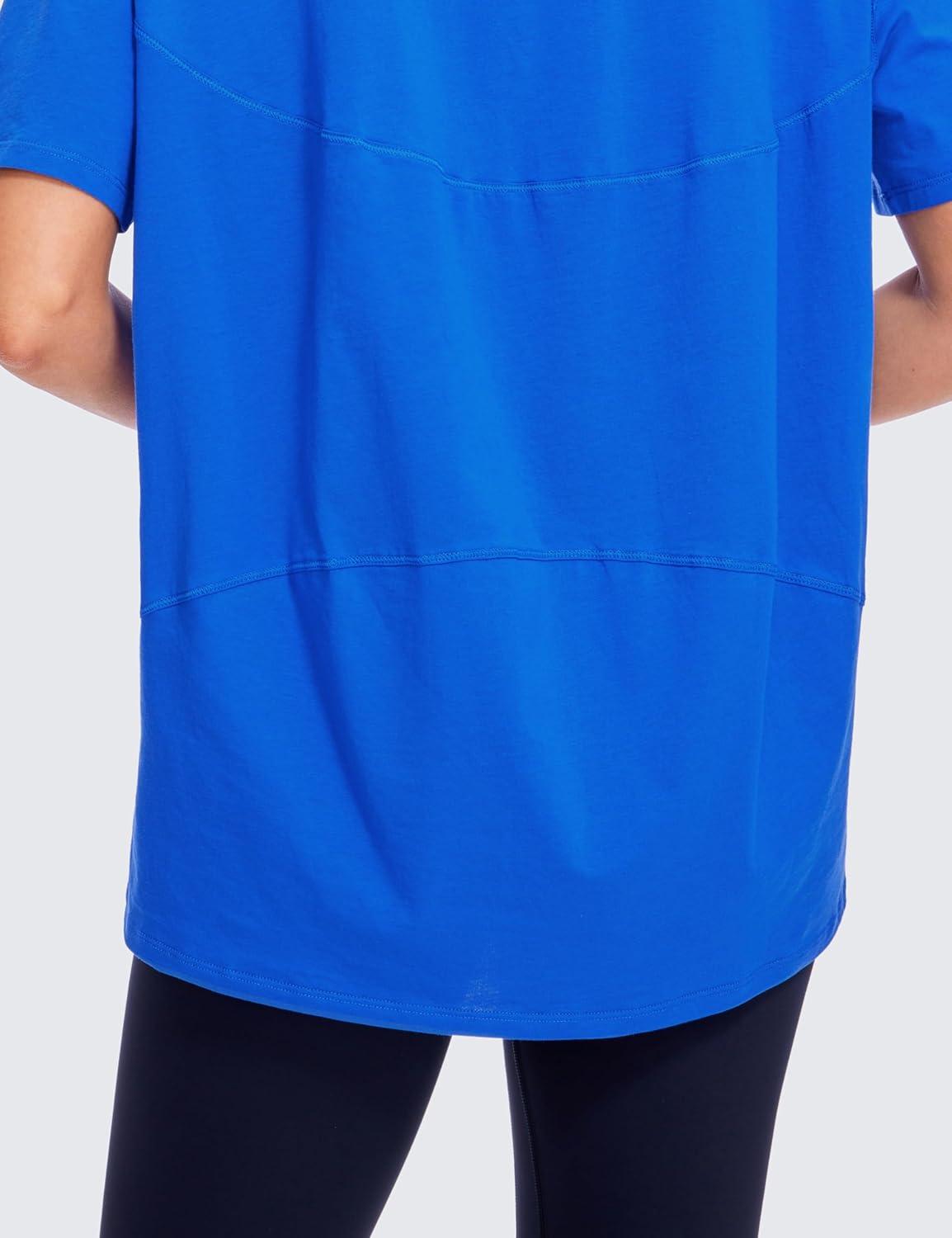imageCRZ YOGA Womens Pima Cotton Short Sleeve Shirts Boat Neck Loose Fit Gym Workout TShirt Athletic Casual TopsStrong Blue