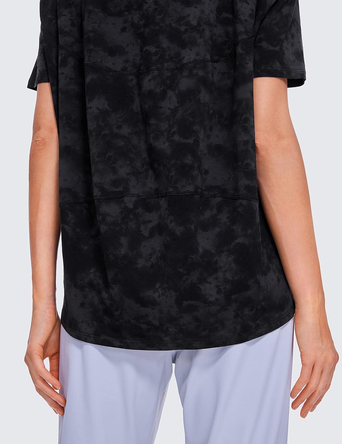 imageCRZ YOGA Womens Pima Cotton Short Sleeve Shirts Boat Neck Loose Fit Gym Workout TShirt Athletic Casual TopsTie Dye Smoke Ink