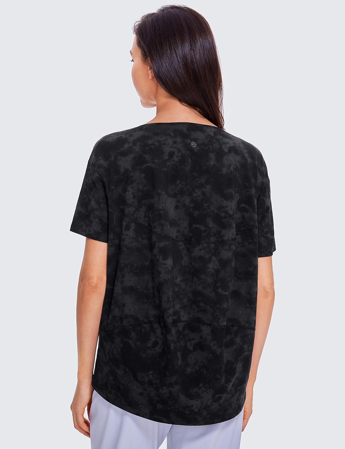 imageCRZ YOGA Womens Pima Cotton Short Sleeve Shirts Boat Neck Loose Fit Gym Workout TShirt Athletic Casual TopsTie Dye Smoke Ink