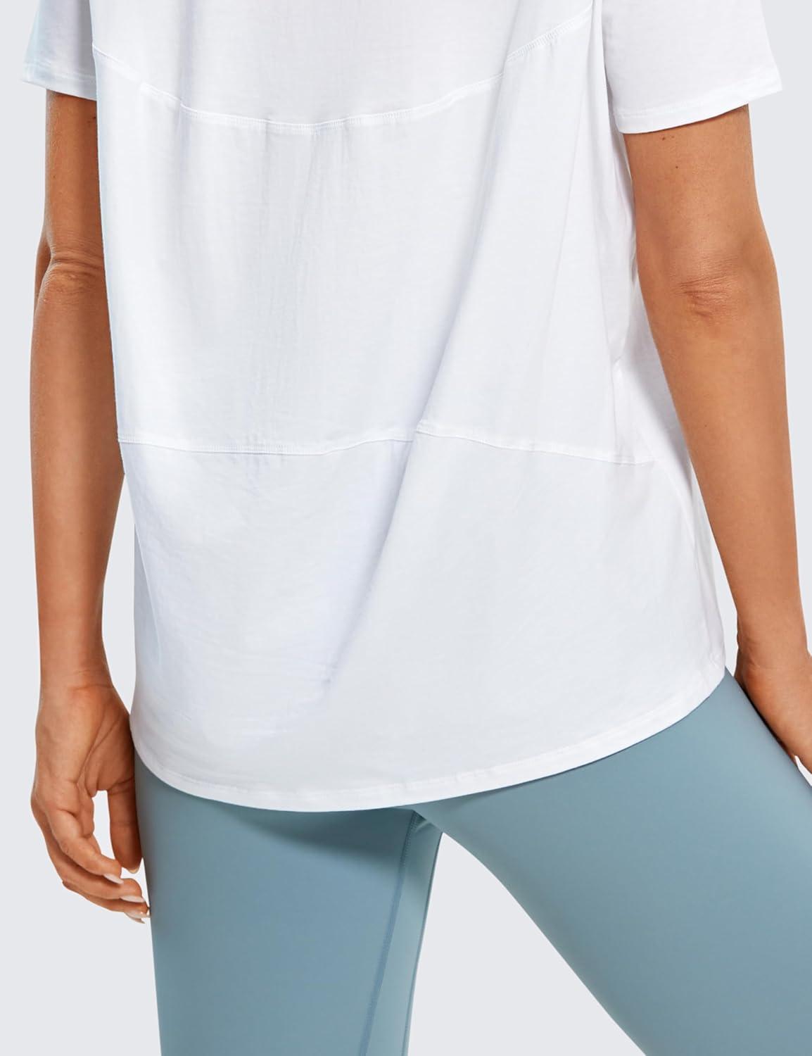 imageCRZ YOGA Womens Pima Cotton Short Sleeve Shirts Boat Neck Loose Fit Gym Workout TShirt Athletic Casual TopsWhite