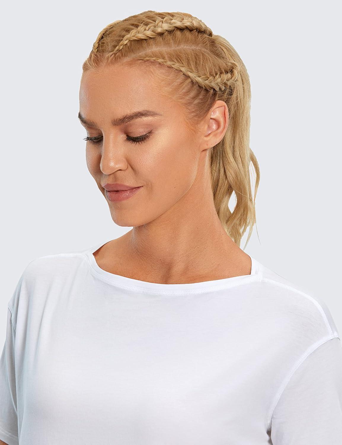 imageCRZ YOGA Womens Pima Cotton Short Sleeve Shirts Boat Neck Loose Fit Gym Workout TShirt Athletic Casual TopsWhite