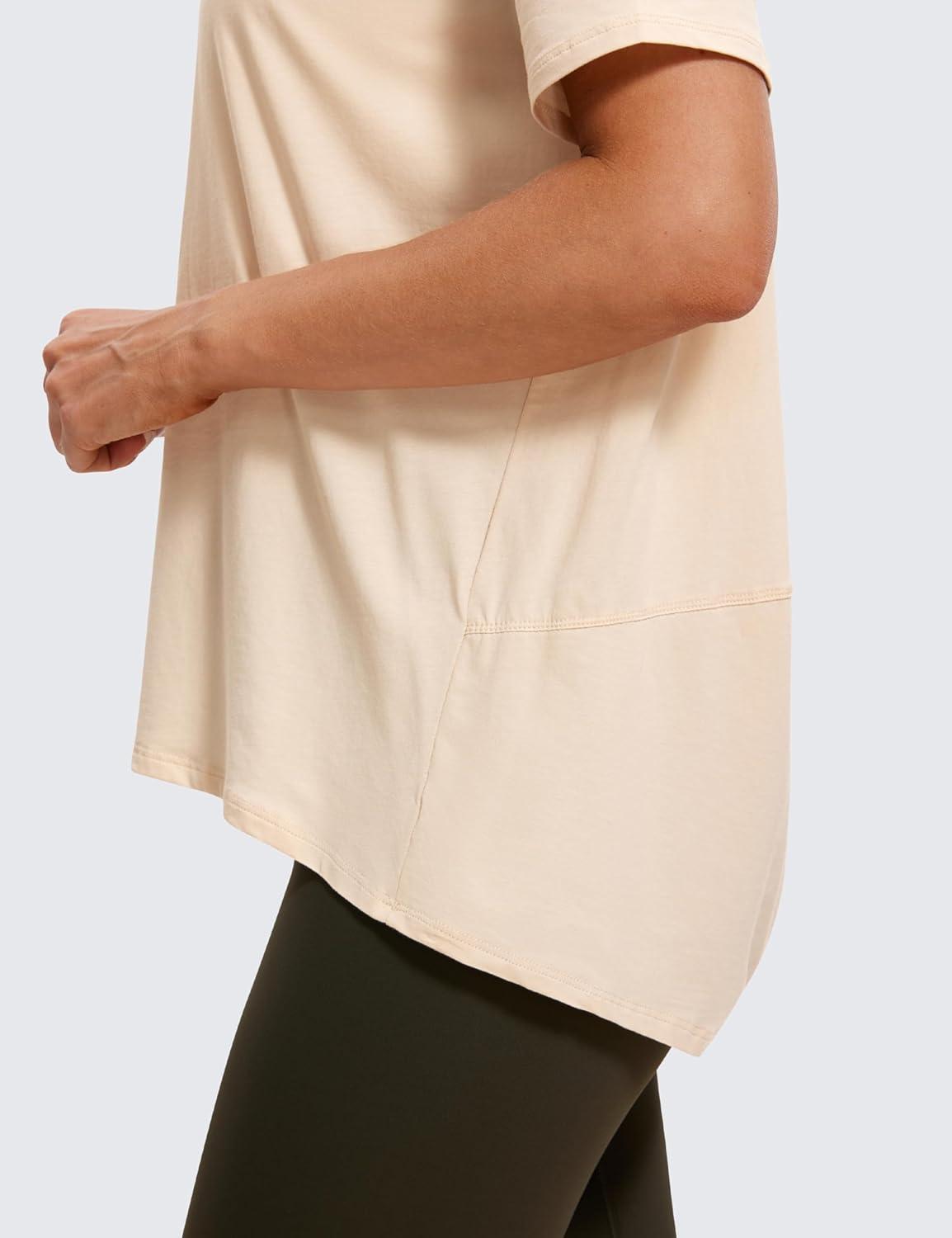 imageCRZ YOGA Womens Pima Cotton Short Sleeve Shirts Boat Neck Loose Fit Gym Workout TShirt Athletic Casual TopsWhite Opal