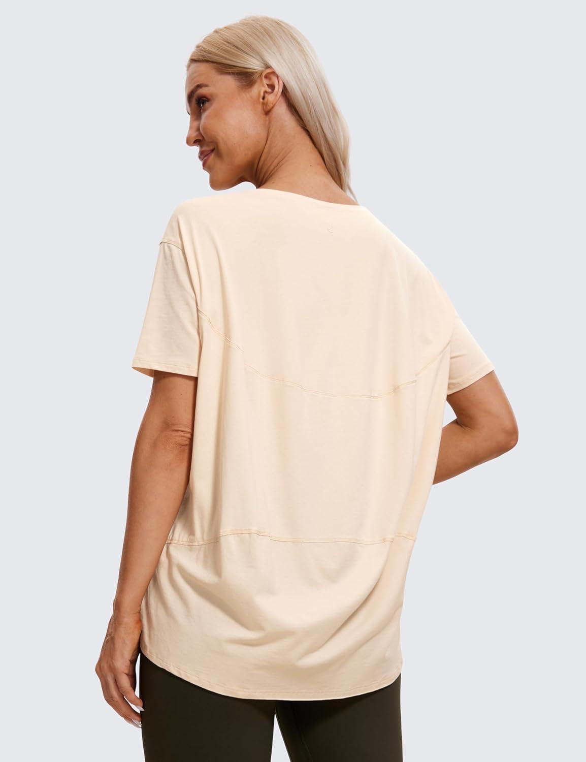 imageCRZ YOGA Womens Pima Cotton Short Sleeve Shirts Boat Neck Loose Fit Gym Workout TShirt Athletic Casual TopsWhite Opal