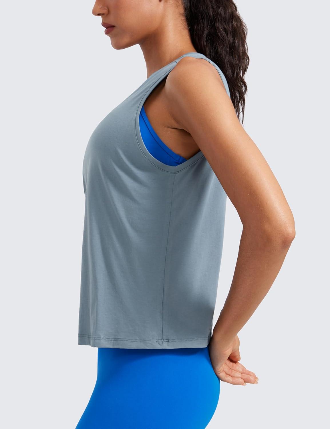 imageCRZ YOGA Womens Pima Cotton Sleeveless Loose Tank Tops Exercise Gym Yoga Tops Athletic ShirtsBelgian Blue