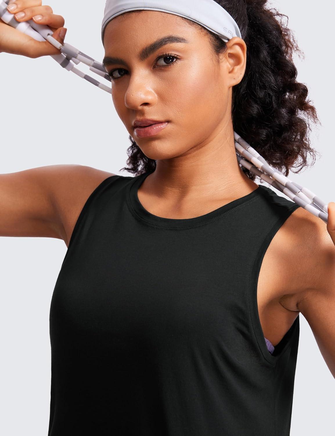 imageCRZ YOGA Womens Pima Cotton Sleeveless Loose Tank Tops Exercise Gym Yoga Tops Athletic ShirtsBlack