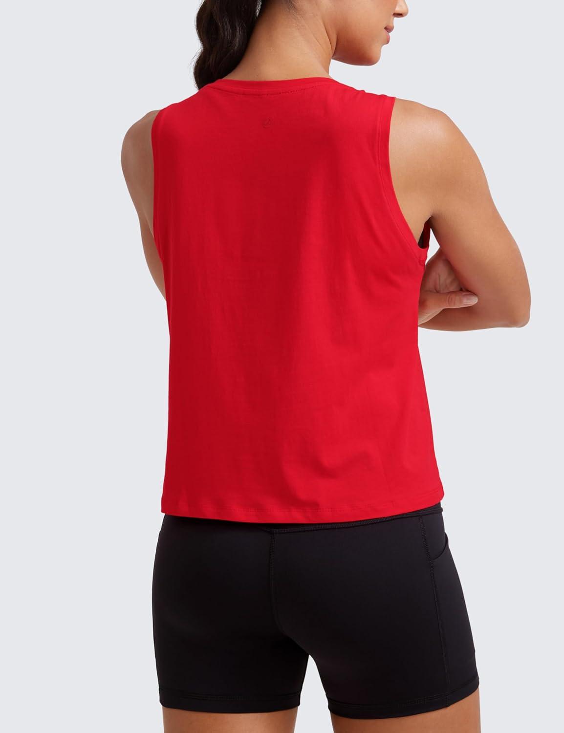 imageCRZ YOGA Womens Pima Cotton Sleeveless Loose Tank Tops Exercise Gym Yoga Tops Athletic ShirtsFestival Red