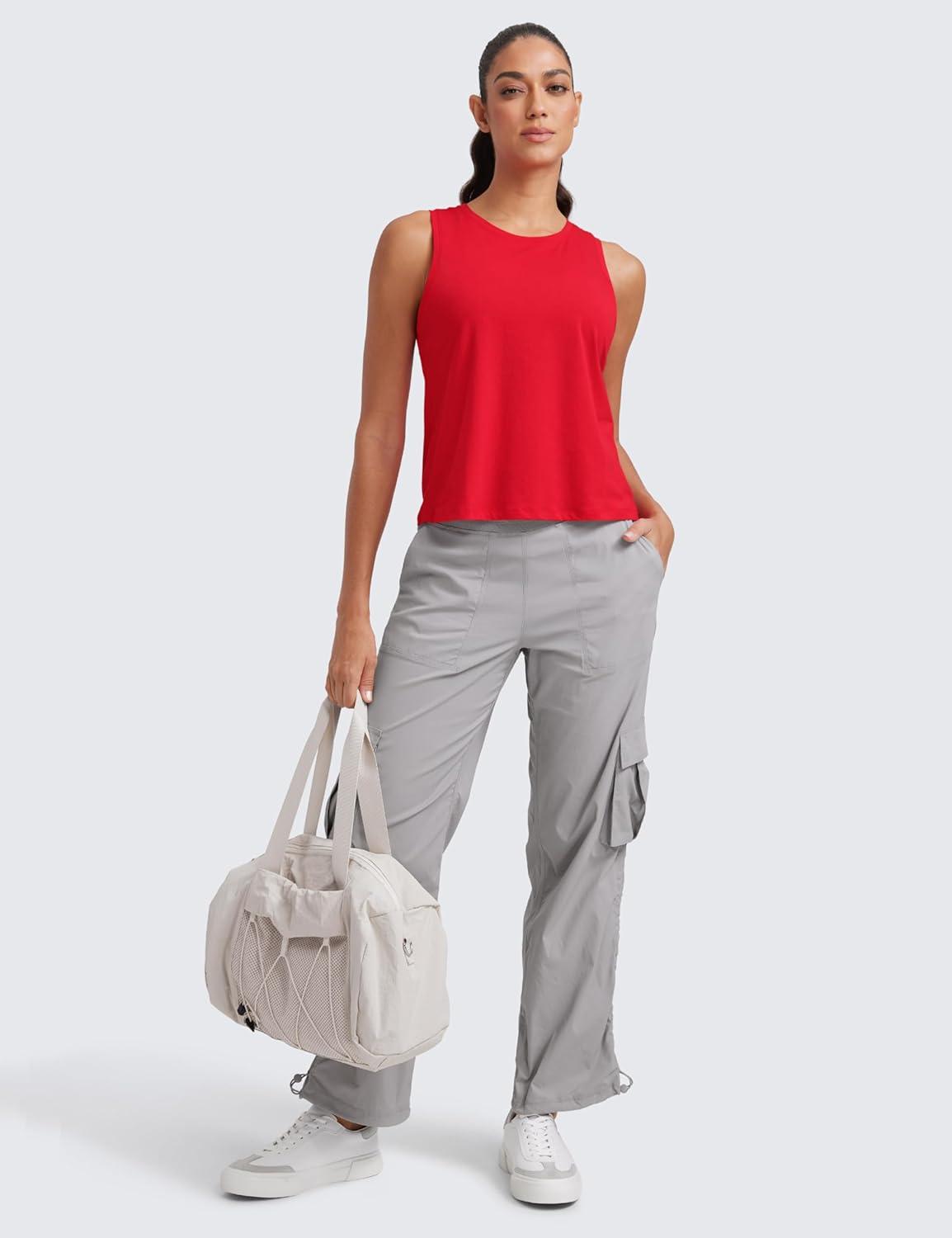 imageCRZ YOGA Womens Pima Cotton Sleeveless Loose Tank Tops Exercise Gym Yoga Tops Athletic ShirtsFestival Red