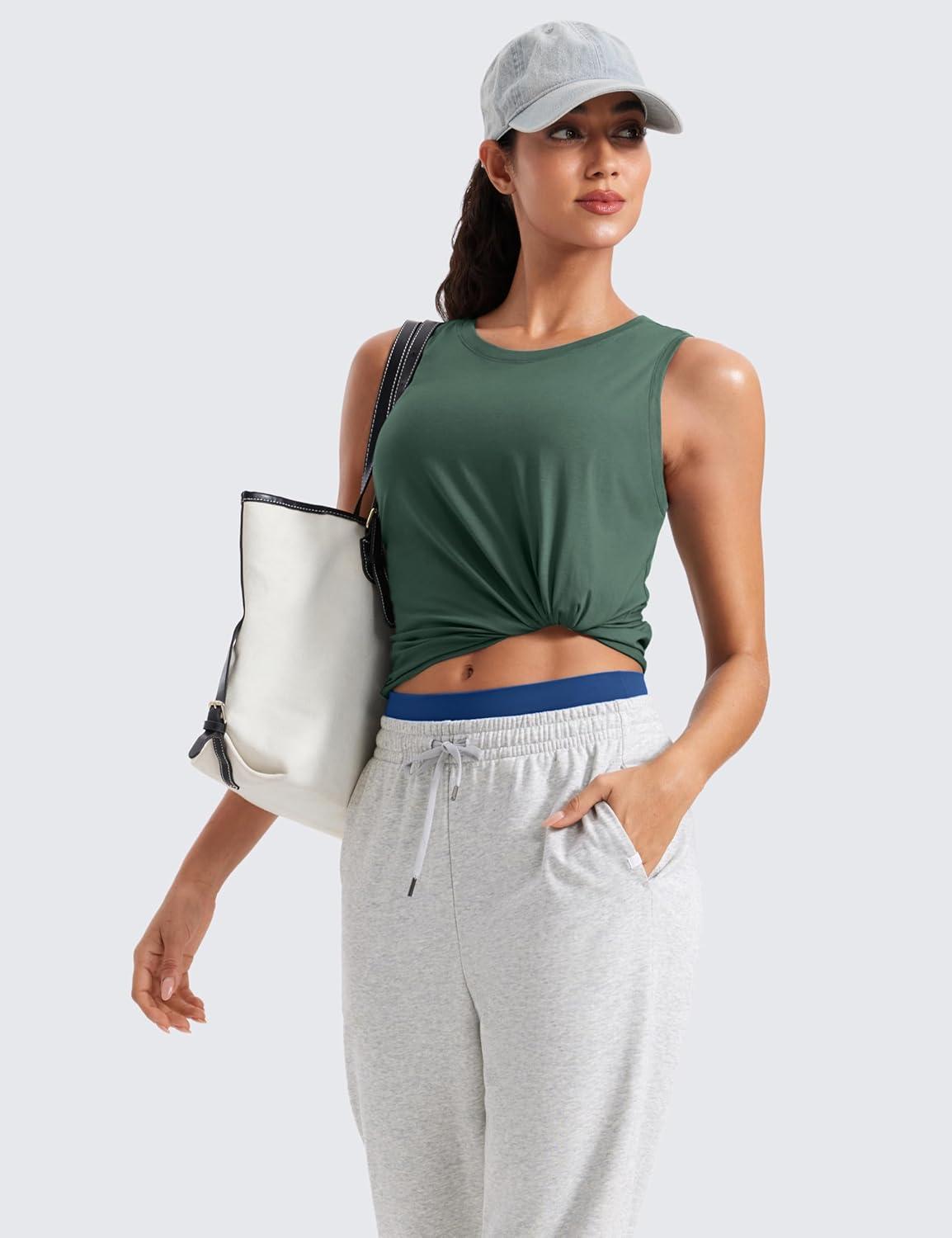 imageCRZ YOGA Womens Pima Cotton Sleeveless Loose Tank Tops Exercise Gym Yoga Tops Athletic ShirtsGraphite Green