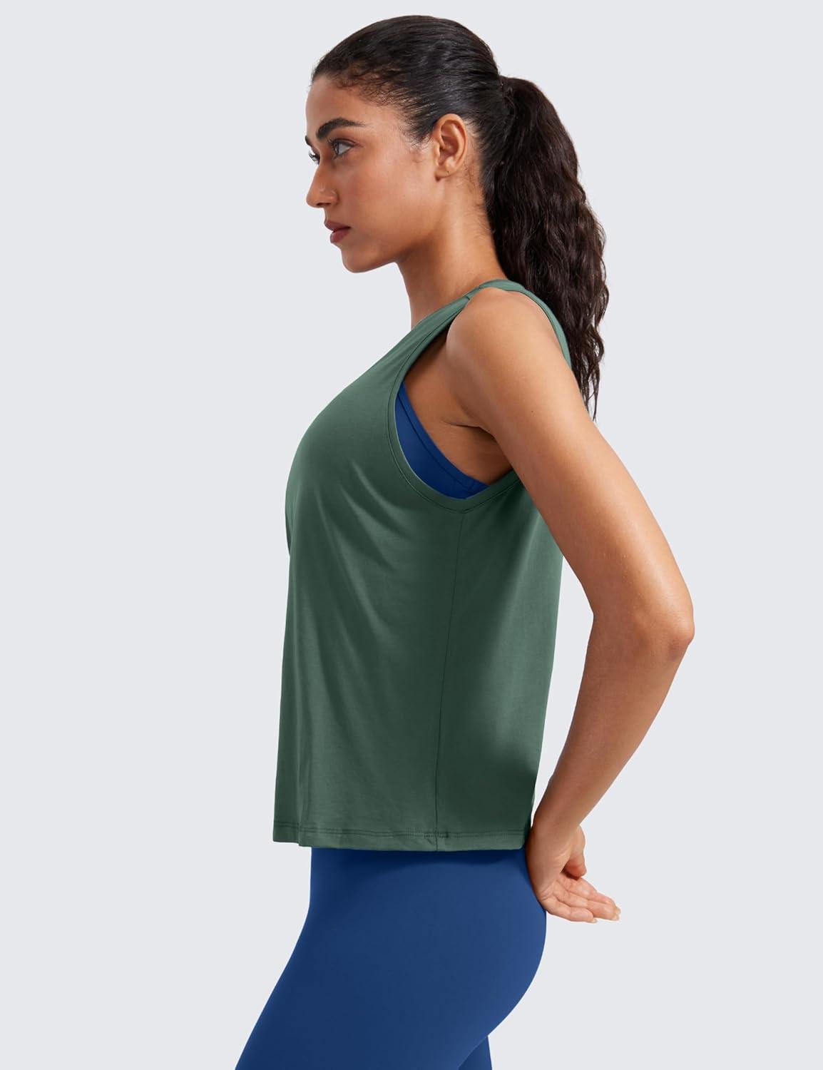 imageCRZ YOGA Womens Pima Cotton Sleeveless Loose Tank Tops Exercise Gym Yoga Tops Athletic ShirtsGraphite Green