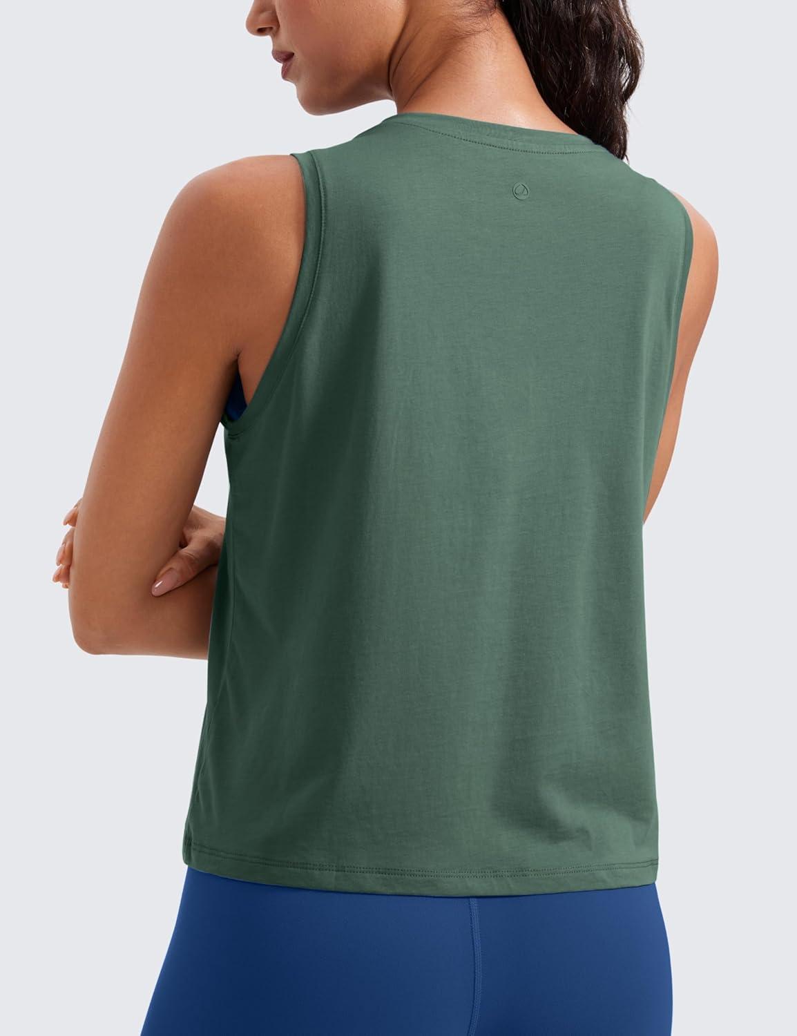 imageCRZ YOGA Womens Pima Cotton Sleeveless Loose Tank Tops Exercise Gym Yoga Tops Athletic ShirtsGraphite Green