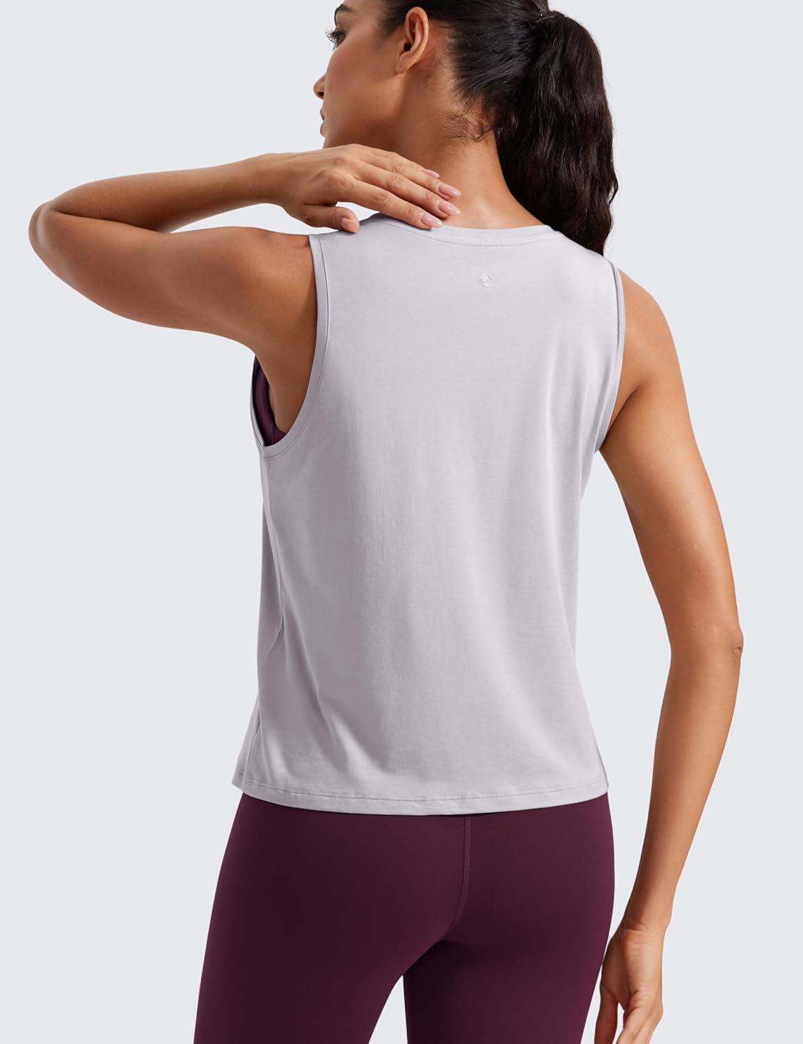 imageCRZ YOGA Womens Pima Cotton Sleeveless Loose Tank Tops Exercise Gym Yoga Tops Athletic ShirtsIced Iris