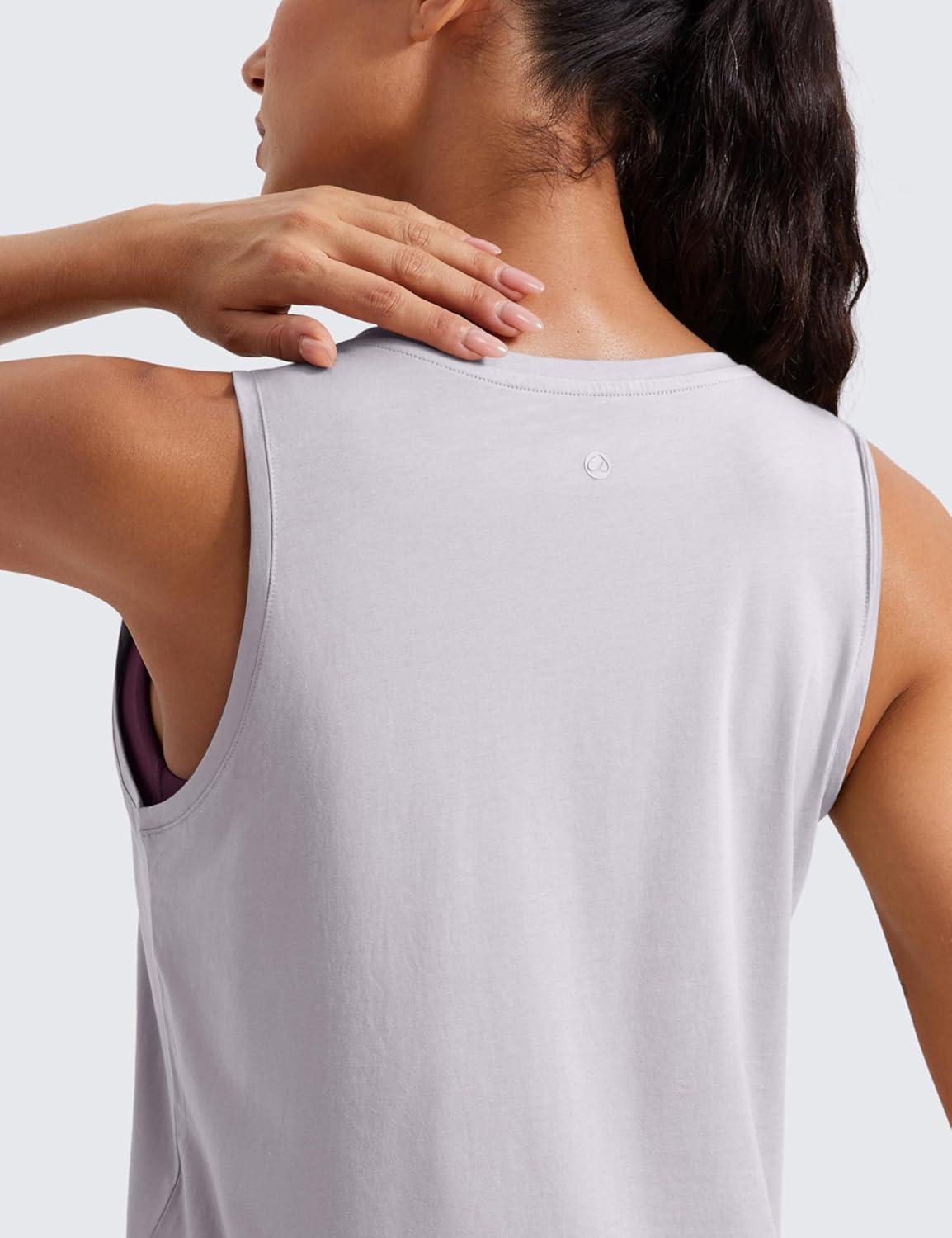 imageCRZ YOGA Womens Pima Cotton Sleeveless Loose Tank Tops Exercise Gym Yoga Tops Athletic ShirtsIced Iris