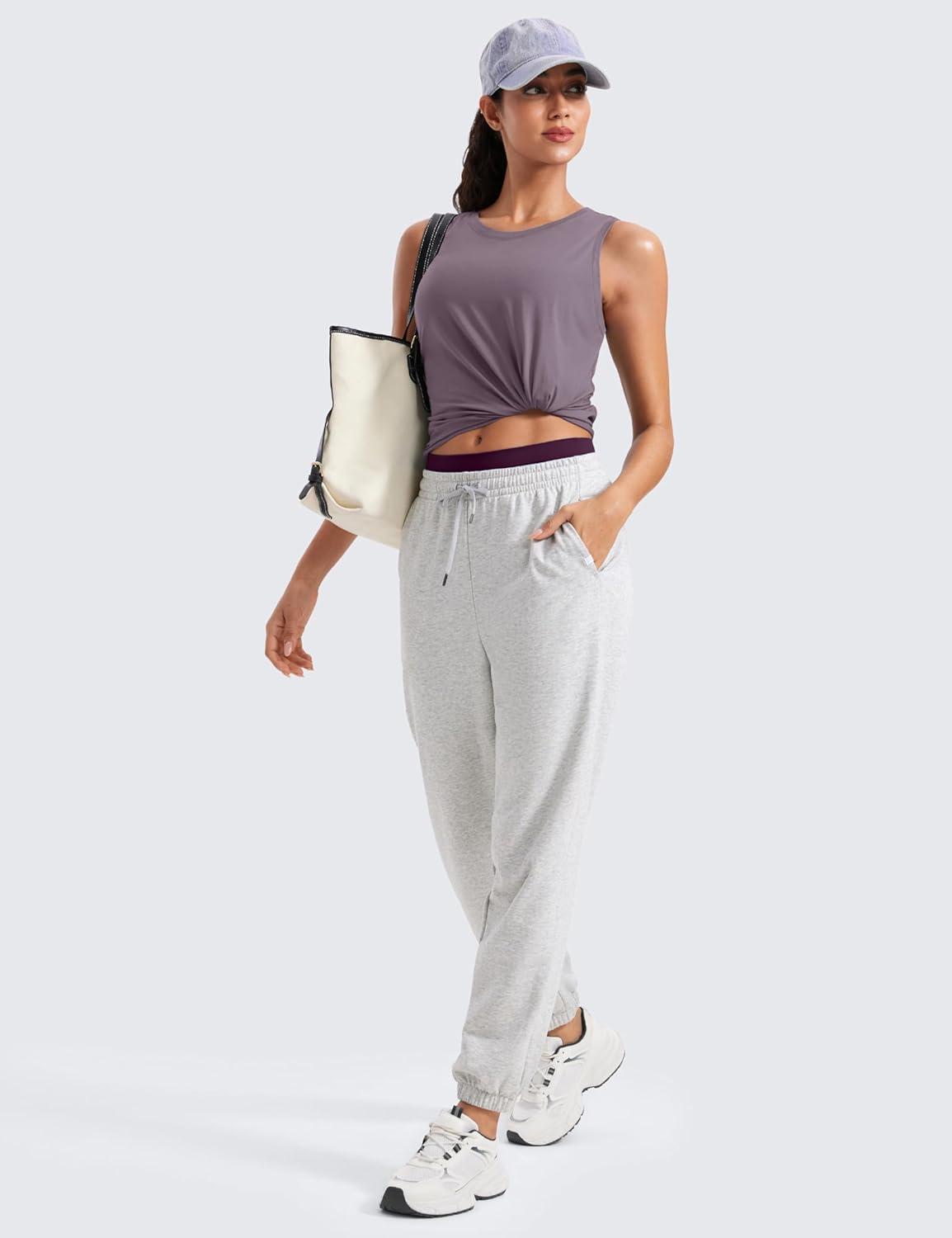 imageCRZ YOGA Womens Pima Cotton Sleeveless Loose Tank Tops Exercise Gym Yoga Tops Athletic ShirtsPurple Gray