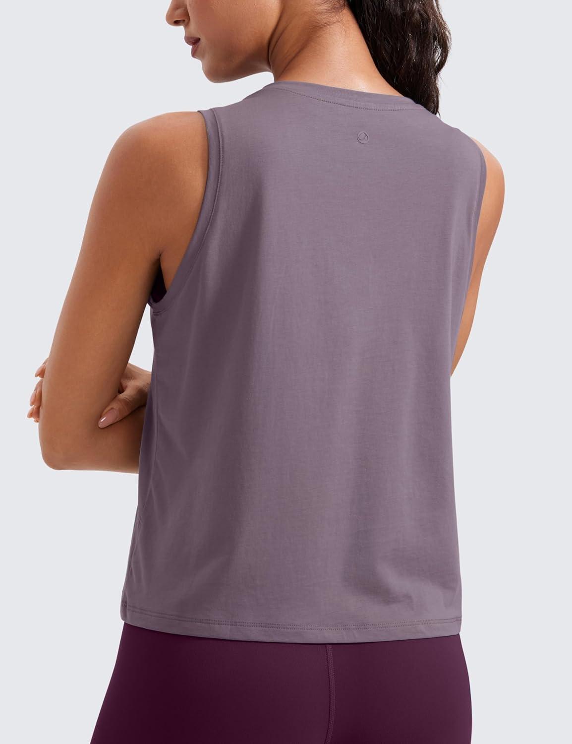 imageCRZ YOGA Womens Pima Cotton Sleeveless Loose Tank Tops Exercise Gym Yoga Tops Athletic ShirtsPurple Gray