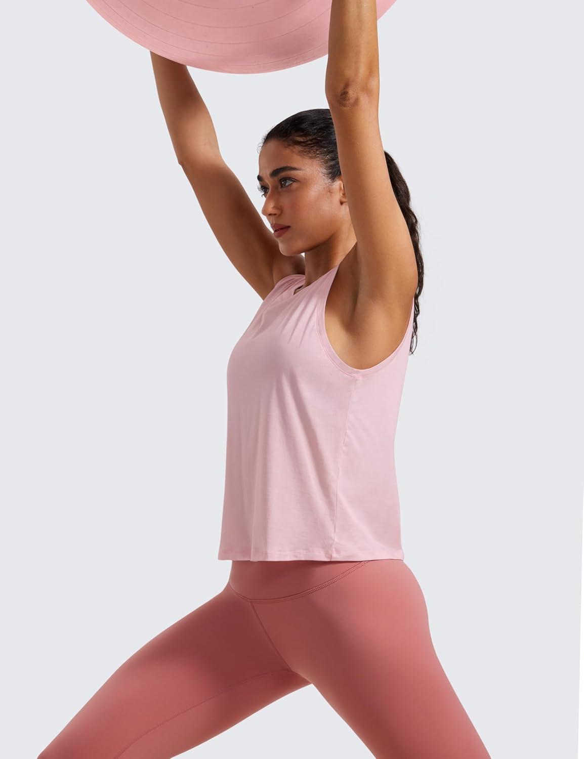 imageCRZ YOGA Womens Pima Cotton Sleeveless Loose Tank Tops Exercise Gym Yoga Tops Athletic ShirtsStrawberry Pink