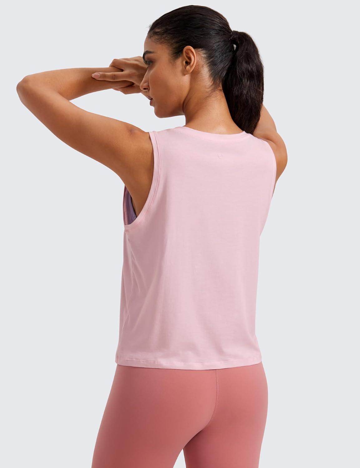 imageCRZ YOGA Womens Pima Cotton Sleeveless Loose Tank Tops Exercise Gym Yoga Tops Athletic ShirtsStrawberry Pink