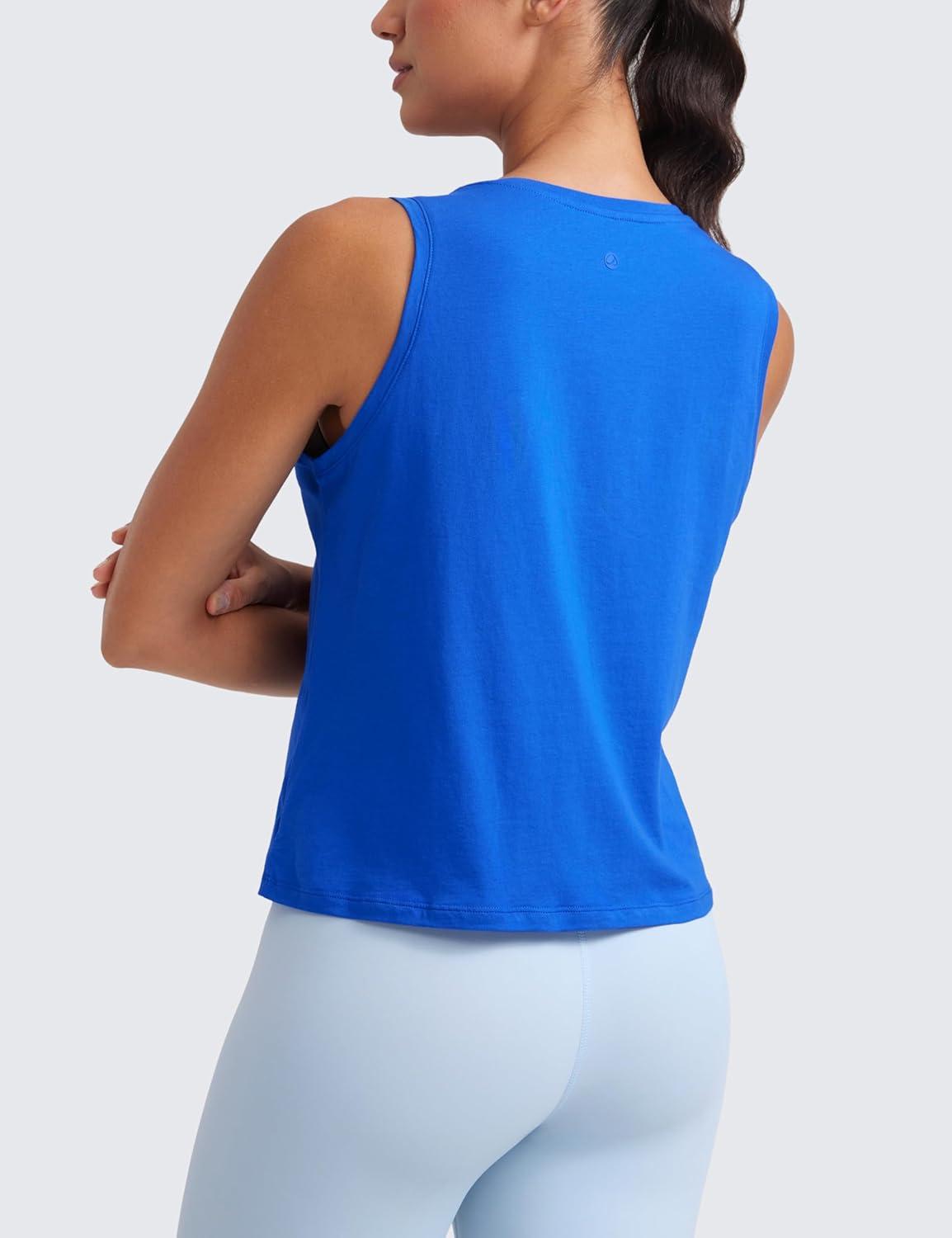 imageCRZ YOGA Womens Pima Cotton Sleeveless Loose Tank Tops Exercise Gym Yoga Tops Athletic ShirtsStrong Blue
