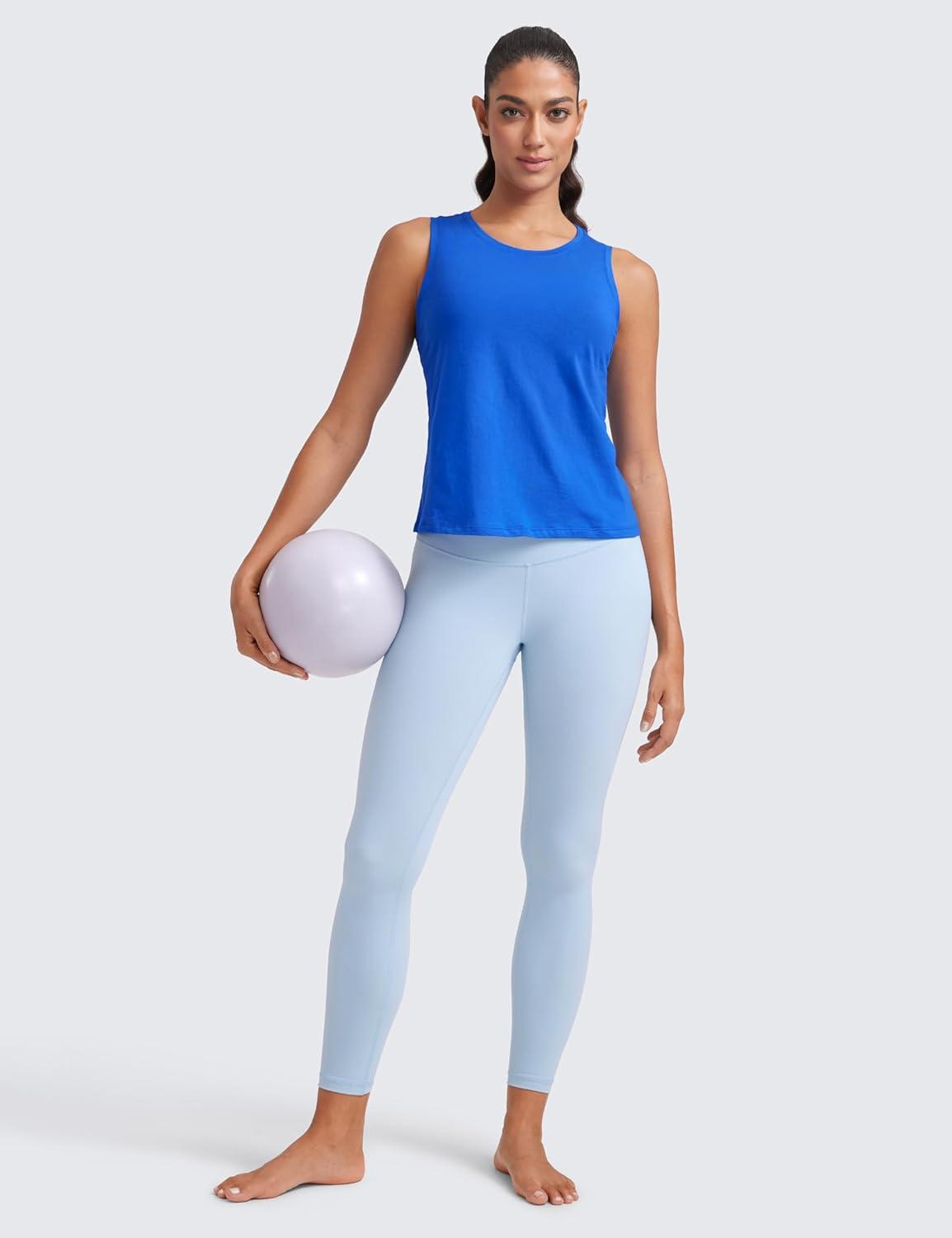 imageCRZ YOGA Womens Pima Cotton Sleeveless Loose Tank Tops Exercise Gym Yoga Tops Athletic ShirtsStrong Blue