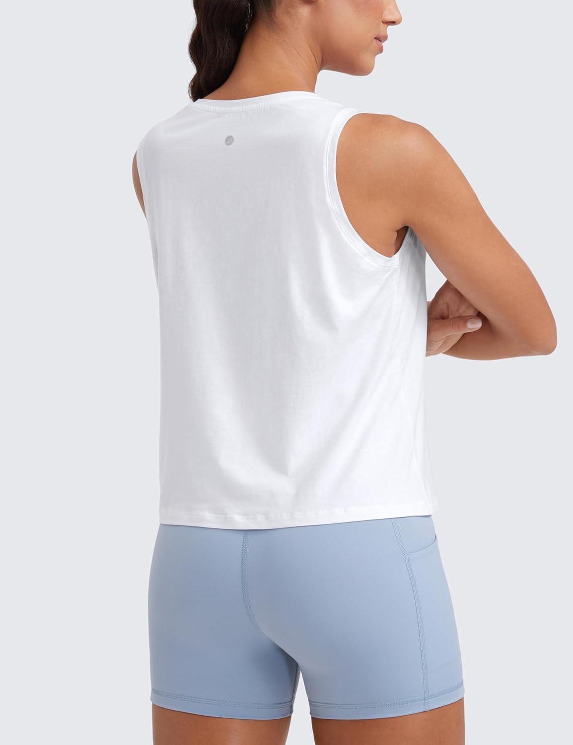 imageCRZ YOGA Womens Pima Cotton Sleeveless Loose Tank Tops Exercise Gym Yoga Tops Athletic ShirtsWhite