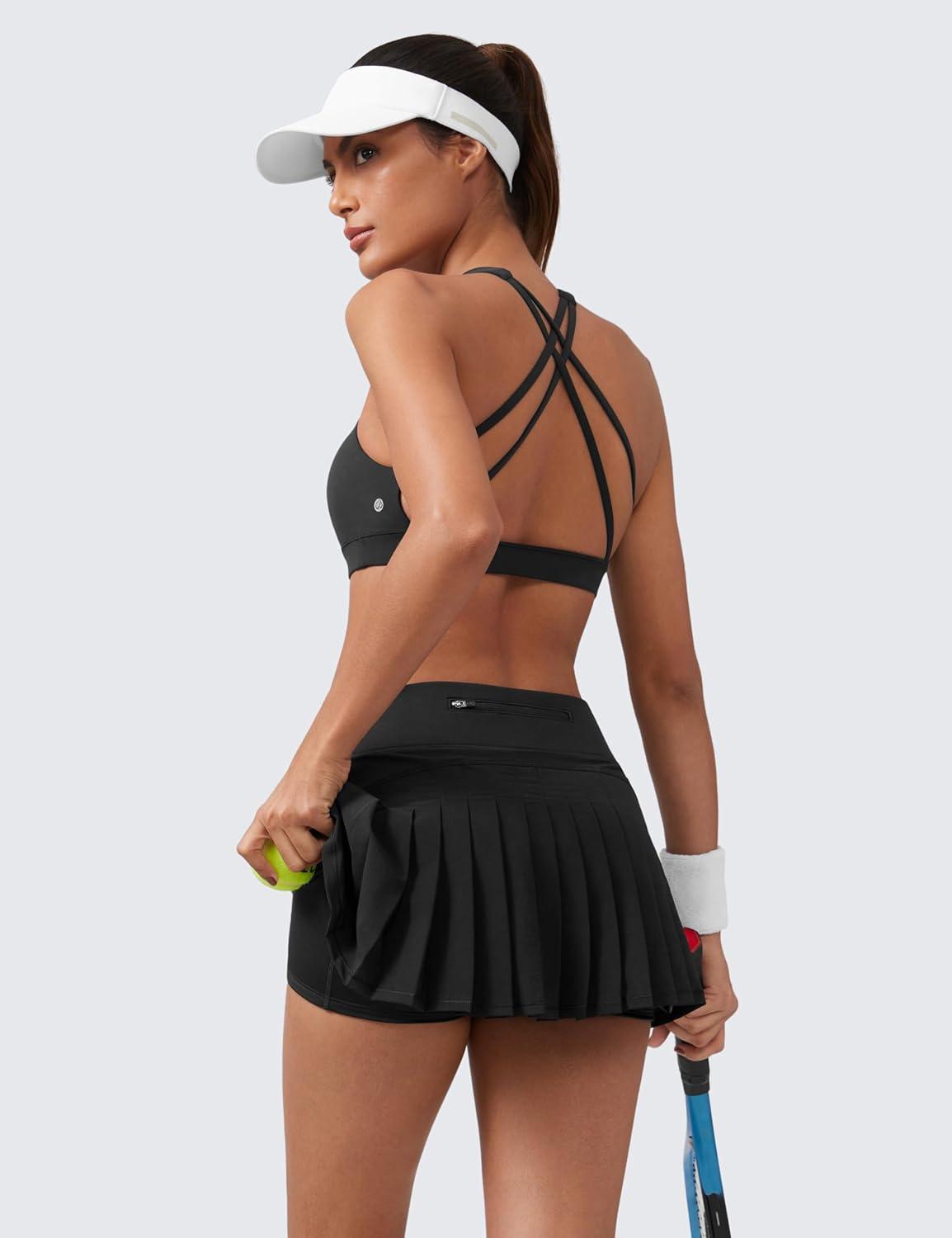 imageCRZ YOGA Womens Quick Dry Pleated Tennis Skirts Mid Waisted Cute Athletic Workout Running Sports Golf Skorts VolleyballBlack