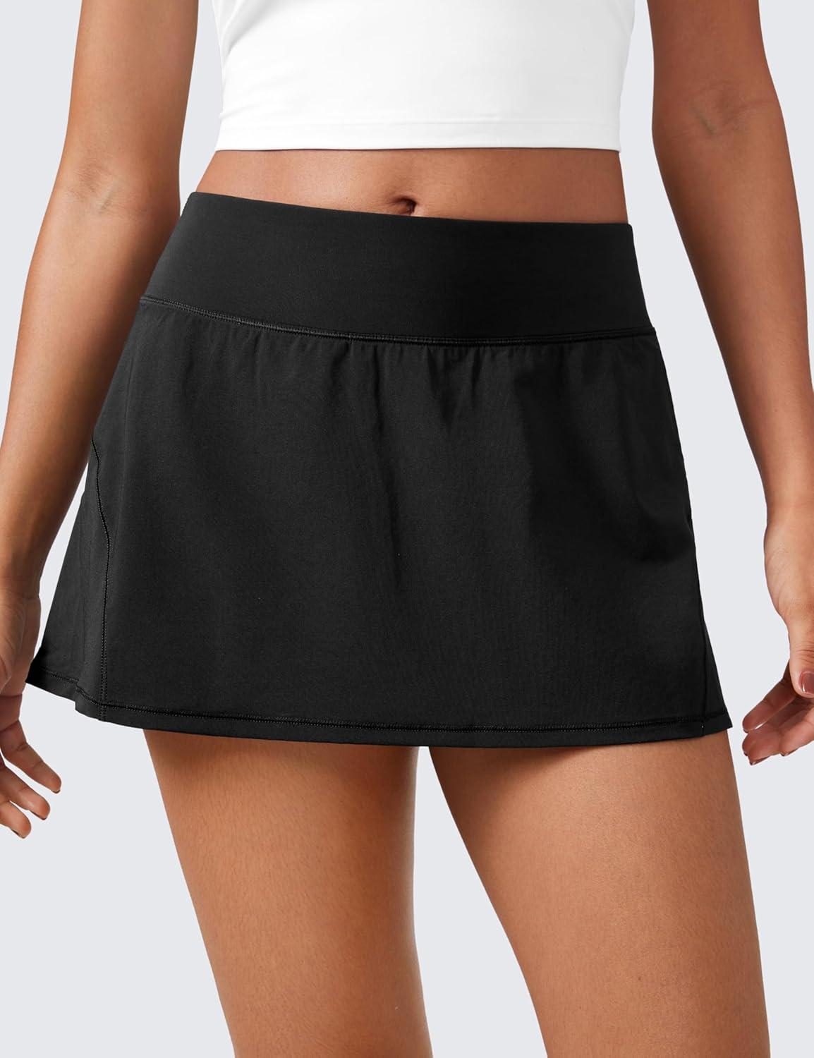 imageCRZ YOGA Womens Quick Dry Pleated Tennis Skirts Mid Waisted Cute Athletic Workout Running Sports Golf Skorts VolleyballBlack