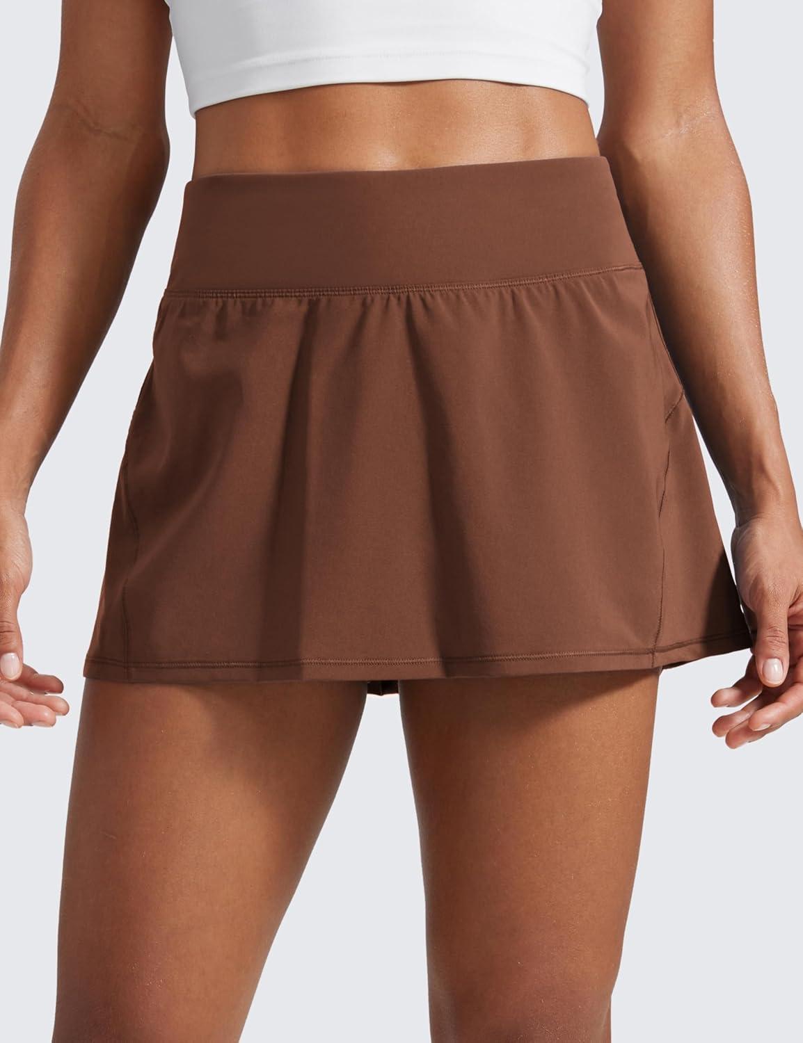 imageCRZ YOGA Womens Quick Dry Pleated Tennis Skirts Mid Waisted Cute Athletic Workout Running Sports Golf Skorts VolleyballCoffee Brown