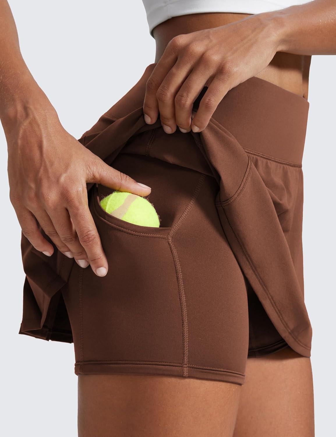 imageCRZ YOGA Womens Quick Dry Pleated Tennis Skirts Mid Waisted Cute Athletic Workout Running Sports Golf Skorts VolleyballCoffee Brown