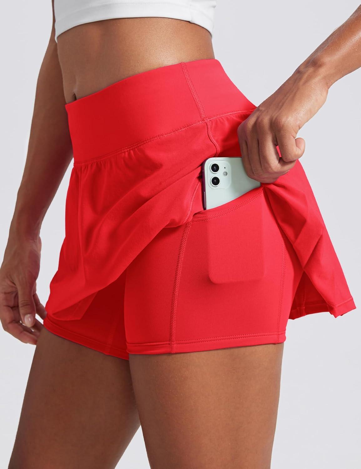 imageCRZ YOGA Womens Quick Dry Pleated Tennis Skirts Mid Waisted Cute Athletic Workout Running Sports Golf Skorts VolleyballDeep Red