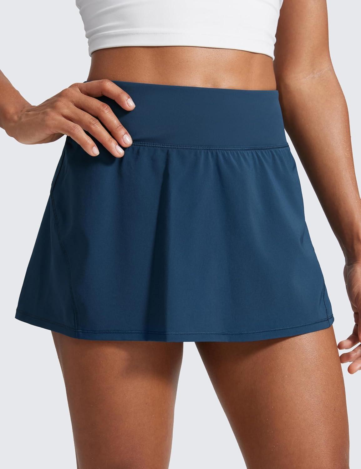 imageCRZ YOGA Womens Quick Dry Pleated Tennis Skirts Mid Waisted Cute Athletic Workout Running Sports Golf Skorts VolleyballFrench Navy