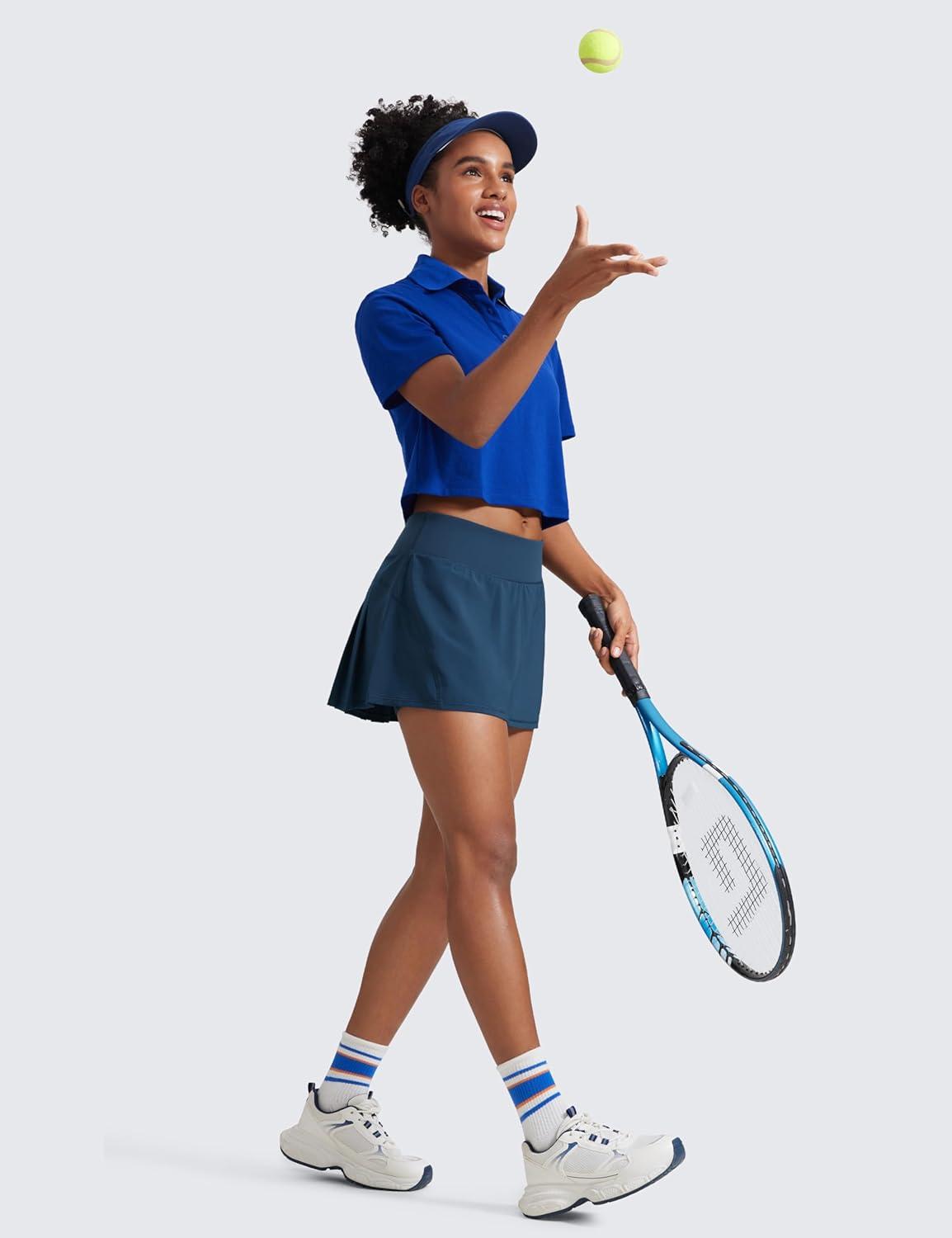 imageCRZ YOGA Womens Quick Dry Pleated Tennis Skirts Mid Waisted Cute Athletic Workout Running Sports Golf Skorts VolleyballFrench Navy