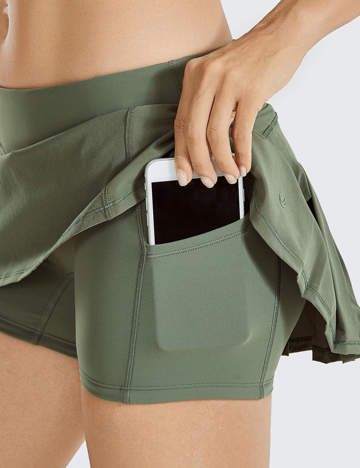 imageCRZ YOGA Womens Quick Dry Pleated Tennis Skirts Mid Waisted Cute Athletic Workout Running Sports Golf Skorts VolleyballGrey Sage