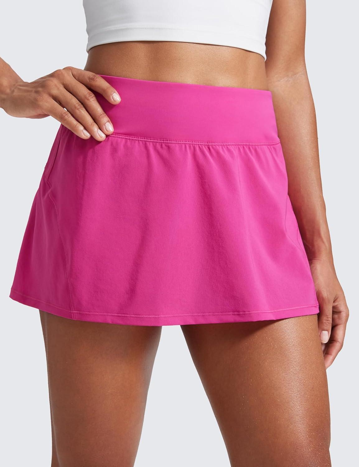 imageCRZ YOGA Womens Quick Dry Pleated Tennis Skirts Mid Waisted Cute Athletic Workout Running Sports Golf Skorts VolleyballHibiscus Purple