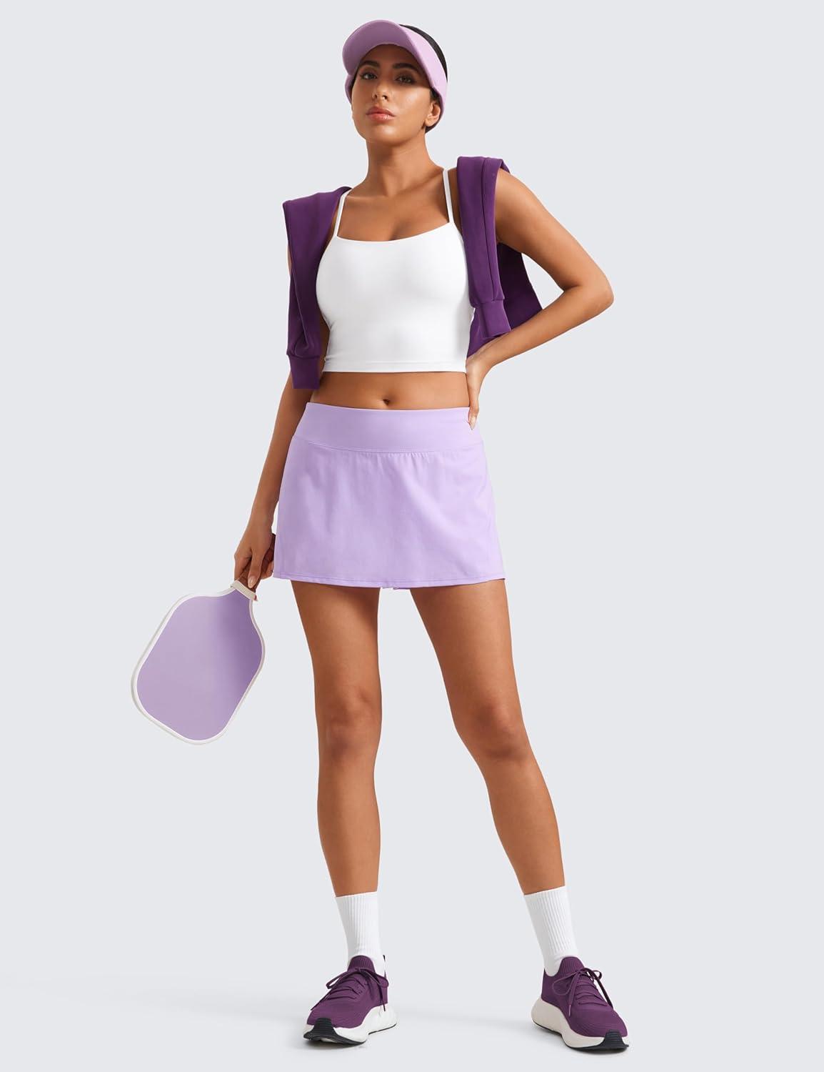 imageCRZ YOGA Womens Quick Dry Pleated Tennis Skirts Mid Waisted Cute Athletic Workout Running Sports Golf Skorts VolleyballLilac