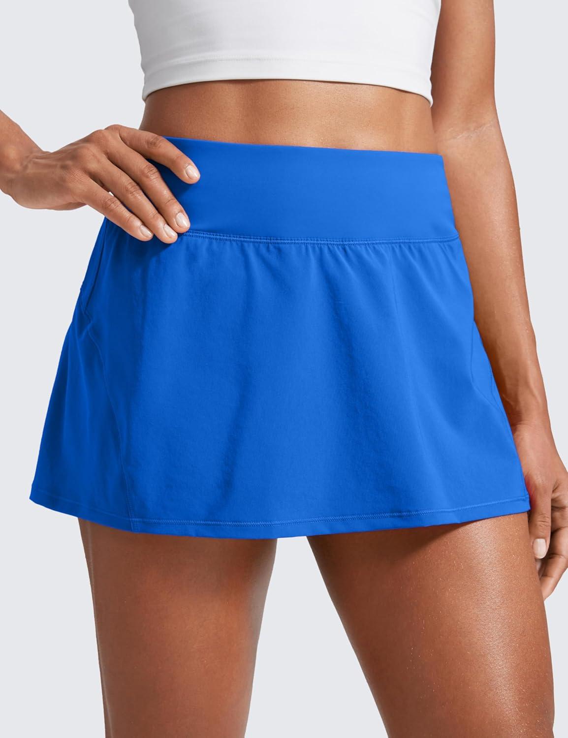 imageCRZ YOGA Womens Quick Dry Pleated Tennis Skirts Mid Waisted Cute Athletic Workout Running Sports Golf Skorts VolleyballSparkle Blue