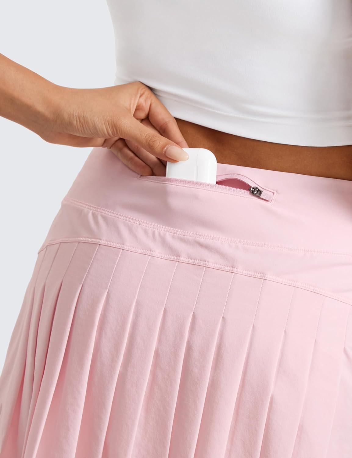 imageCRZ YOGA Womens Quick Dry Pleated Tennis Skirts Mid Waisted Cute Athletic Workout Running Sports Golf Skorts VolleyballStrawberry Pink