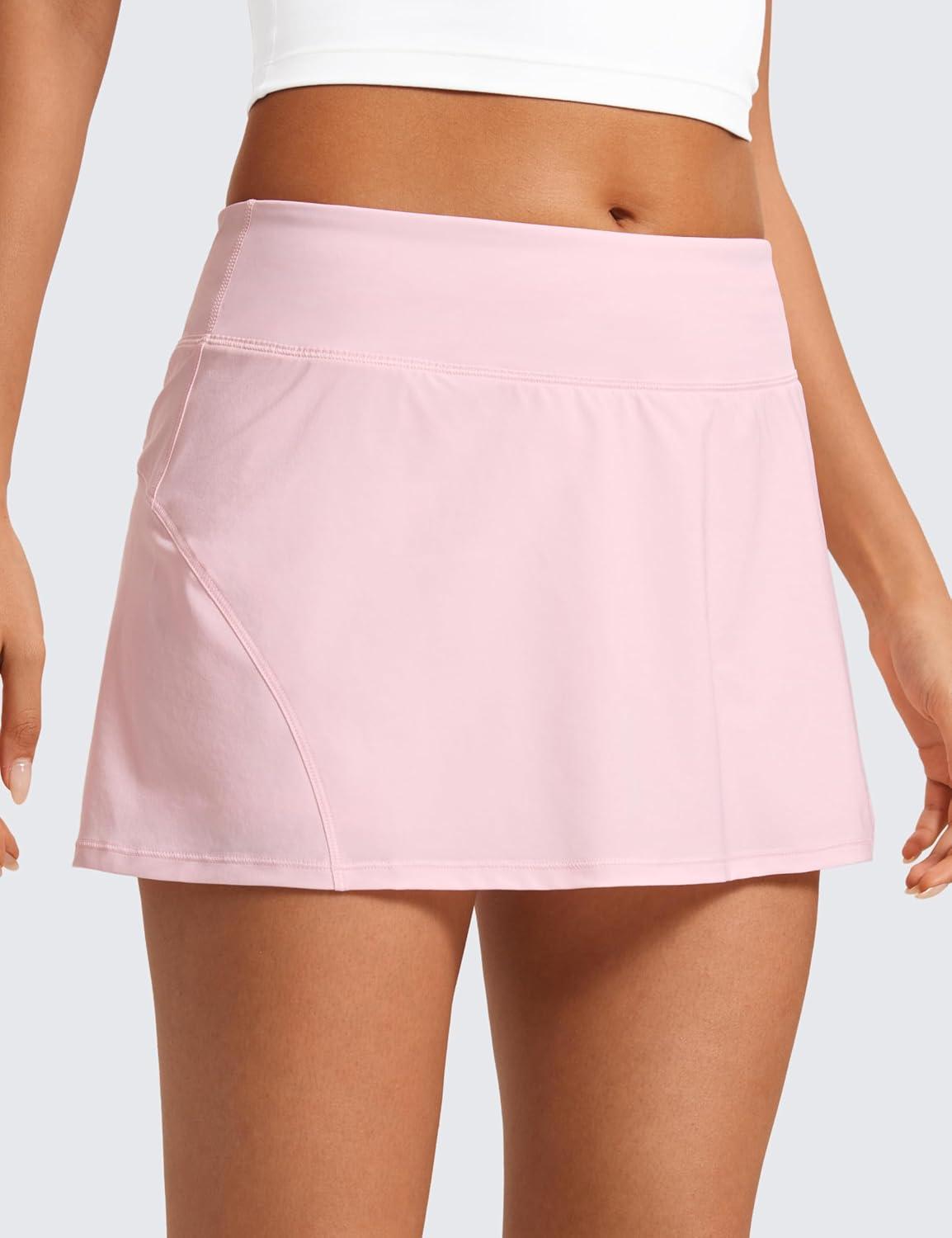 imageCRZ YOGA Womens Quick Dry Pleated Tennis Skirts Mid Waisted Cute Athletic Workout Running Sports Golf Skorts VolleyballStrawberry Pink