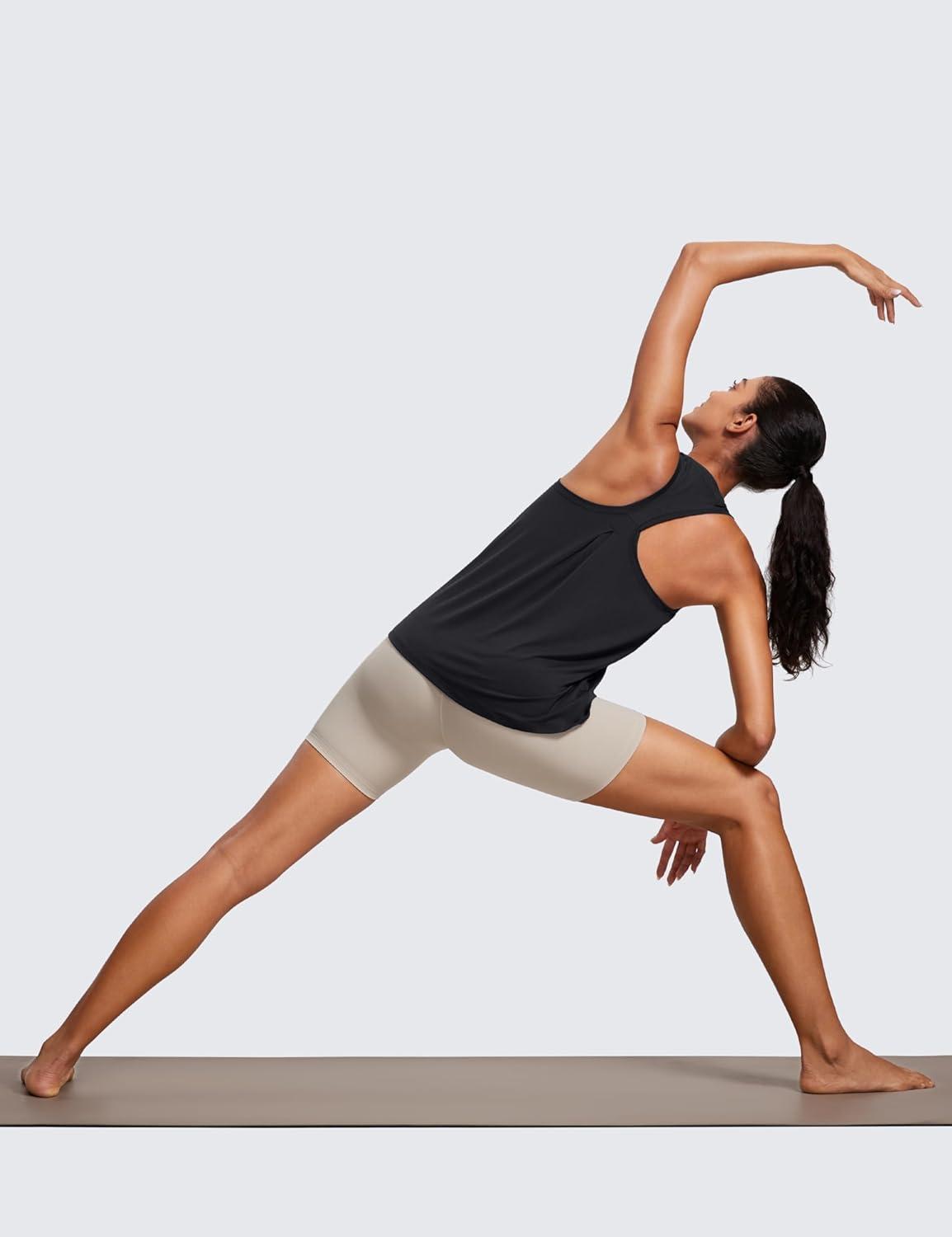 imageCRZ YOGA Womens Racerback Yoga Tank Tops High Crewneck Soft Casual Workout Sleeveless Flowy ShirtsBlack