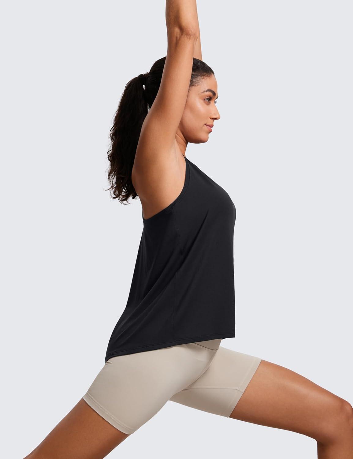 imageCRZ YOGA Womens Racerback Yoga Tank Tops High Crewneck Soft Casual Workout Sleeveless Flowy ShirtsBlack