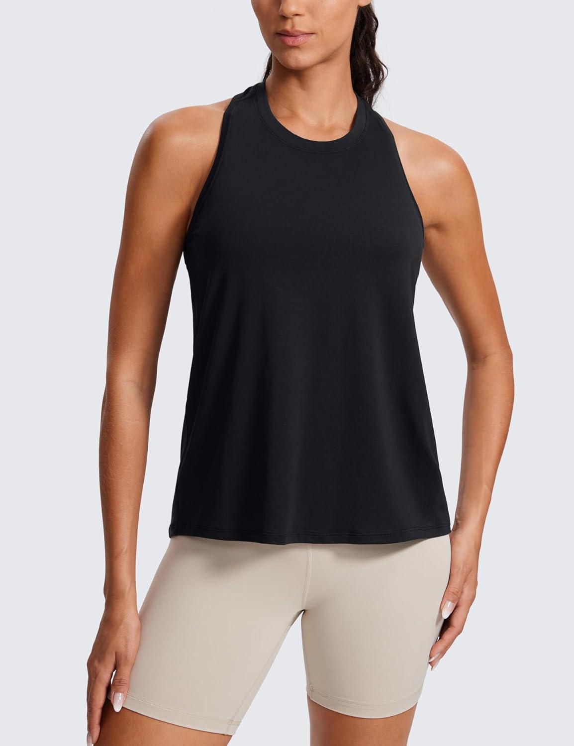imageCRZ YOGA Womens Racerback Yoga Tank Tops High Crewneck Soft Casual Workout Sleeveless Flowy ShirtsBlack