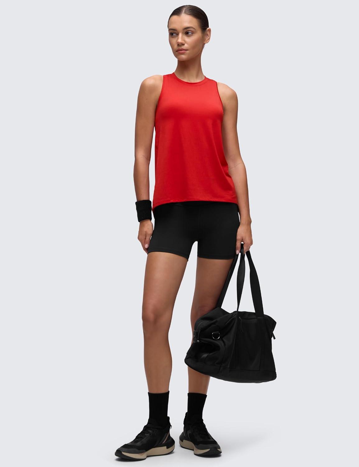 imageCRZ YOGA Womens Racerback Yoga Tank Tops High Crewneck Soft Casual Workout Sleeveless Flowy ShirtsDeep Red