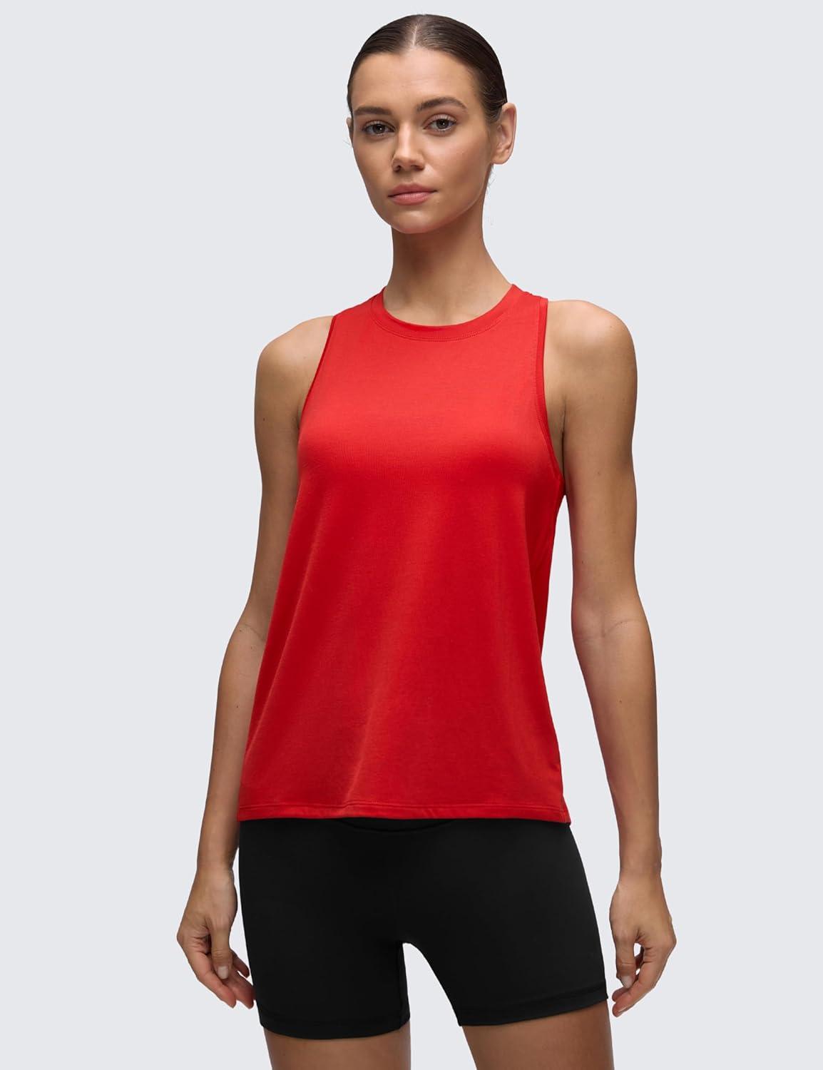 imageCRZ YOGA Womens Racerback Yoga Tank Tops High Crewneck Soft Casual Workout Sleeveless Flowy ShirtsDeep Red