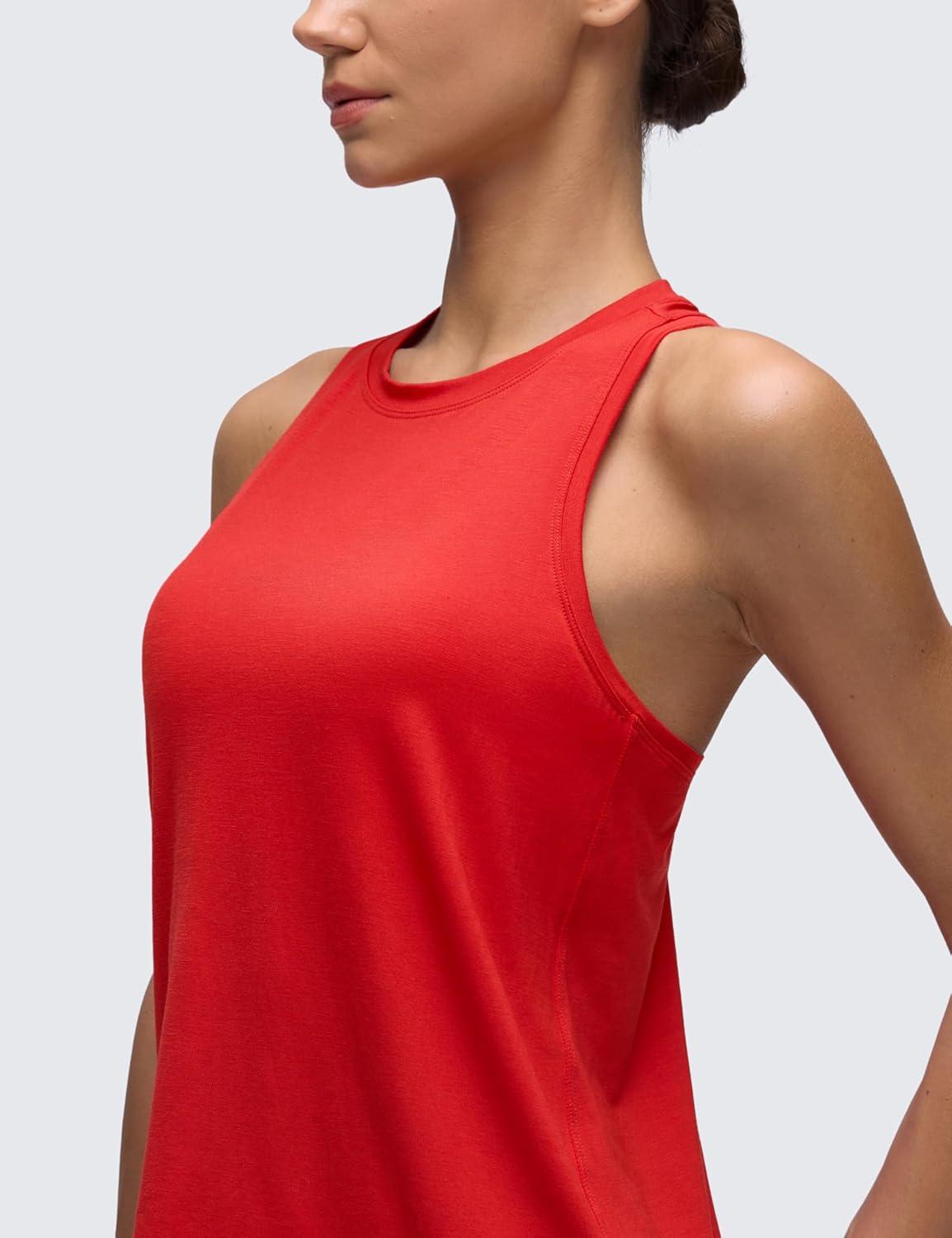 imageCRZ YOGA Womens Racerback Yoga Tank Tops High Crewneck Soft Casual Workout Sleeveless Flowy ShirtsDeep Red
