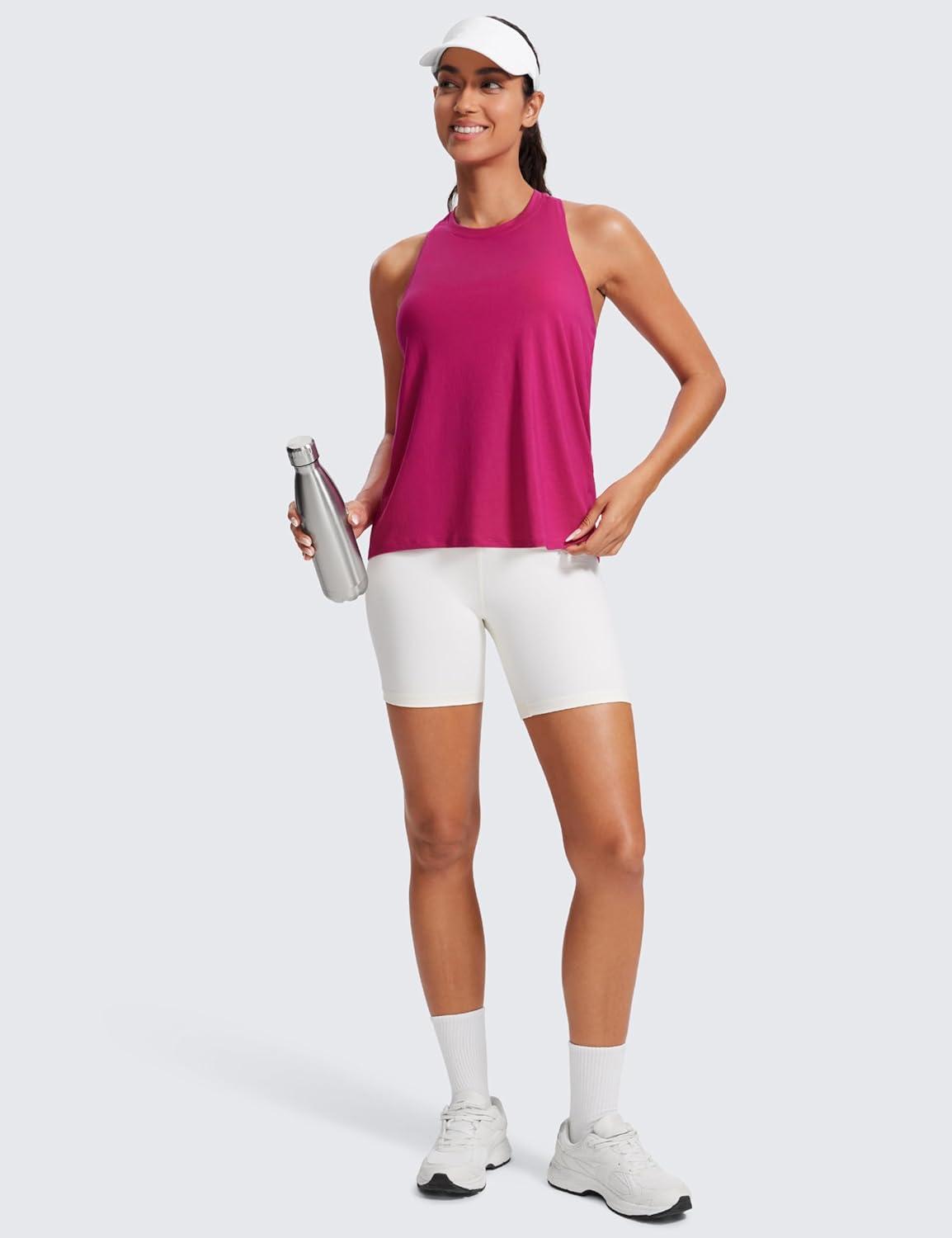 imageCRZ YOGA Womens Racerback Yoga Tank Tops High Crewneck Soft Casual Workout Sleeveless Flowy ShirtsGranita Pink