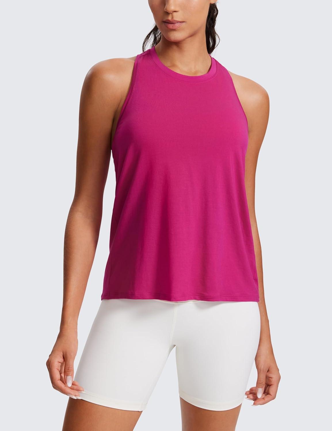 imageCRZ YOGA Womens Racerback Yoga Tank Tops High Crewneck Soft Casual Workout Sleeveless Flowy ShirtsGranita Pink