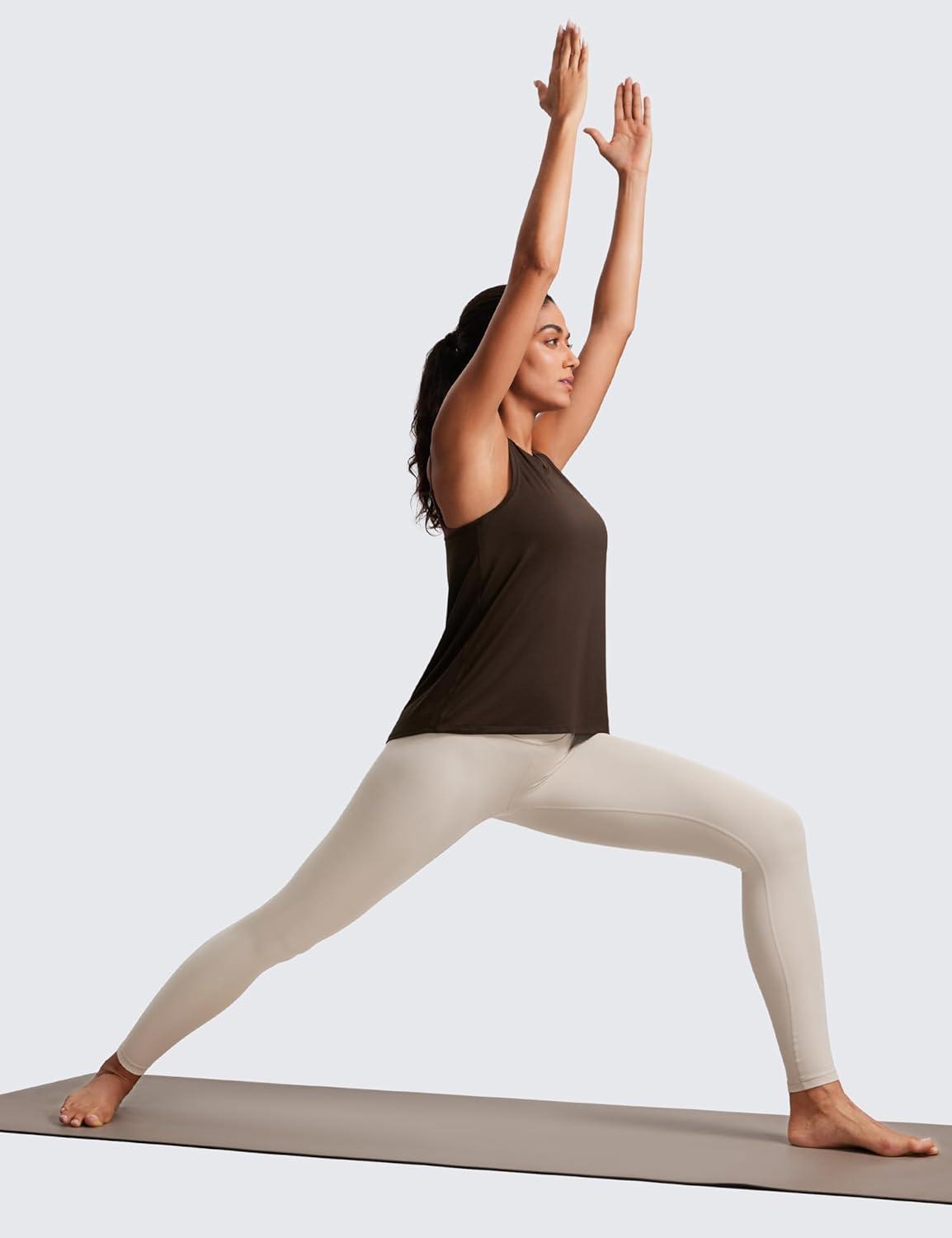 imageCRZ YOGA Womens Racerback Yoga Tank Tops High Crewneck Soft Casual Workout Sleeveless Flowy ShirtsHot Fudge Brown