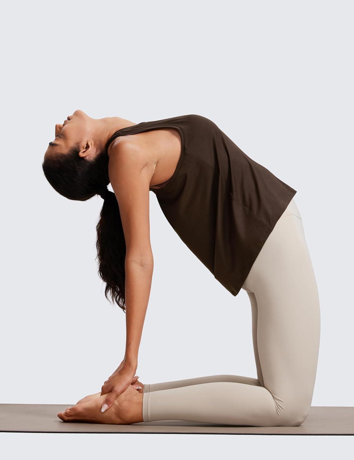 imageCRZ YOGA Womens Racerback Yoga Tank Tops High Crewneck Soft Casual Workout Sleeveless Flowy ShirtsHot Fudge Brown