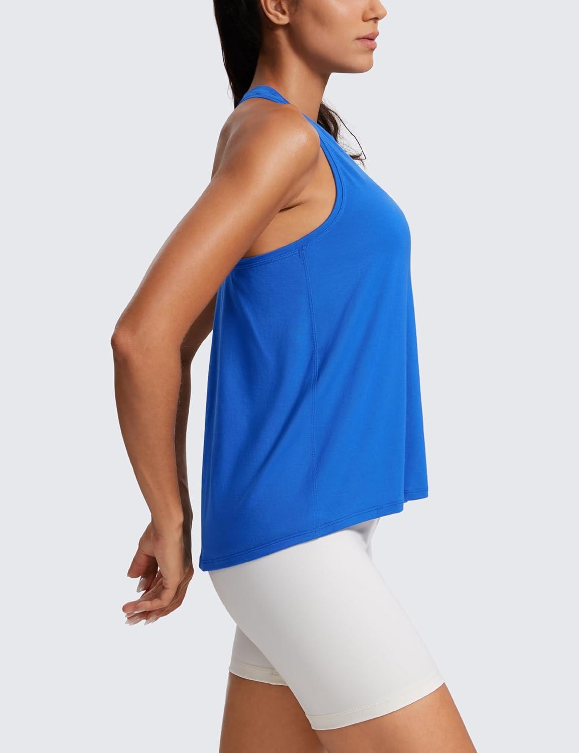 imageCRZ YOGA Womens Racerback Yoga Tank Tops High Crewneck Soft Casual Workout Sleeveless Flowy ShirtsSparkle Blue