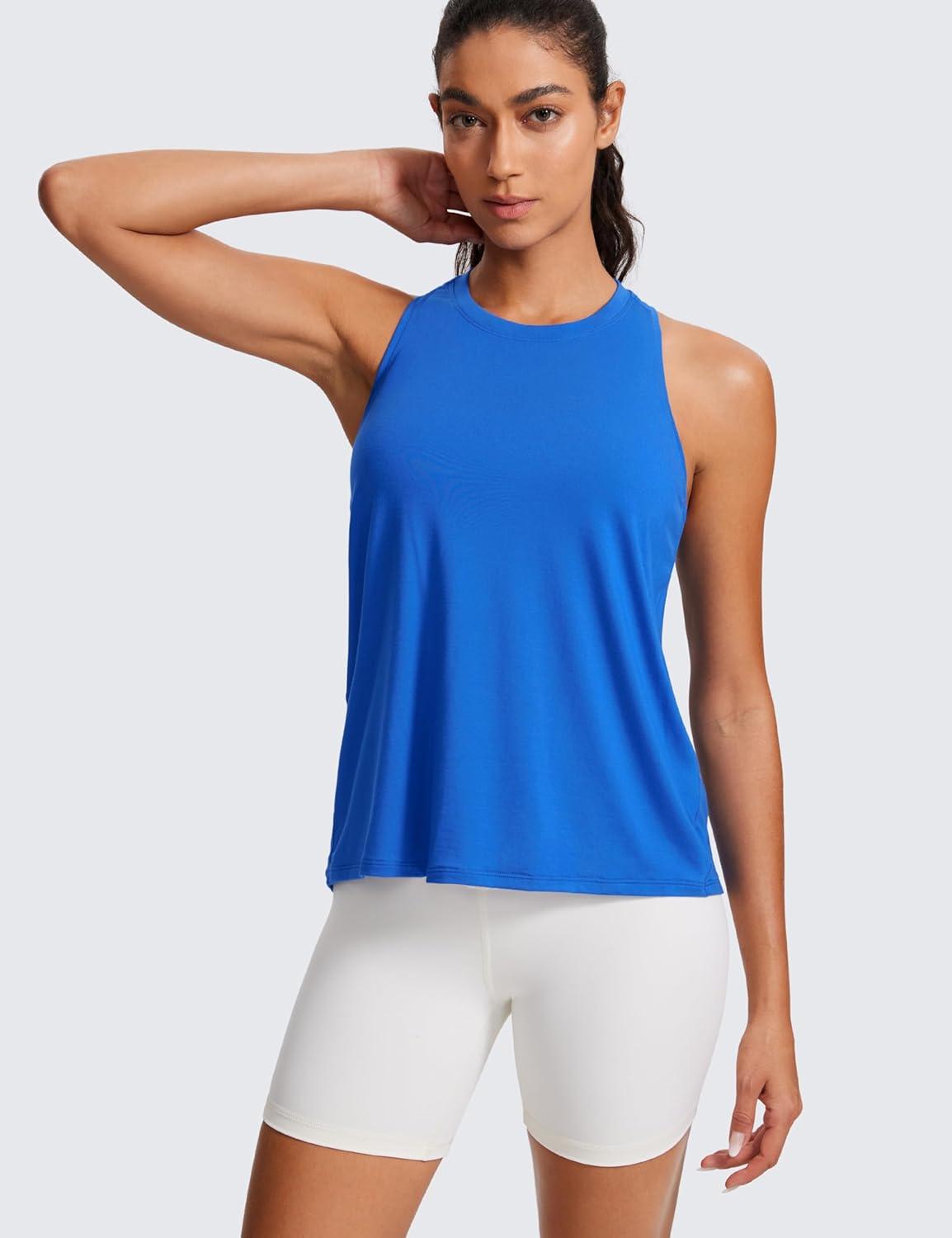 imageCRZ YOGA Womens Racerback Yoga Tank Tops High Crewneck Soft Casual Workout Sleeveless Flowy ShirtsSparkle Blue