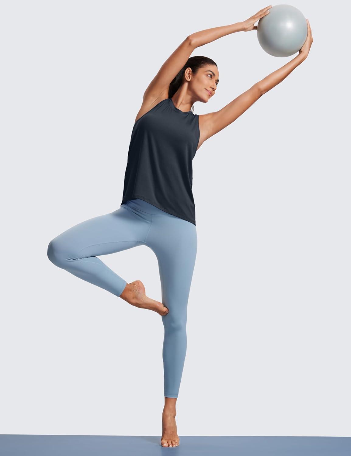 imageCRZ YOGA Womens Racerback Yoga Tank Tops High Crewneck Soft Casual Workout Sleeveless Flowy ShirtsTrue Navy
