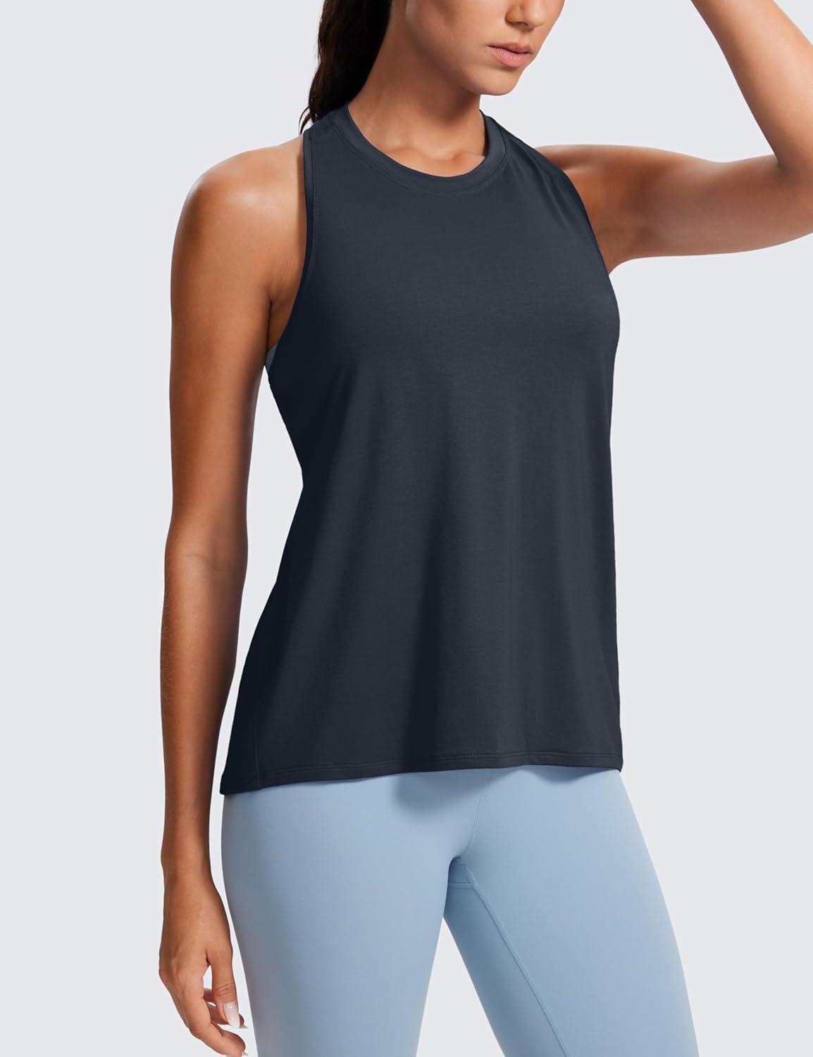 imageCRZ YOGA Womens Racerback Yoga Tank Tops High Crewneck Soft Casual Workout Sleeveless Flowy ShirtsTrue Navy